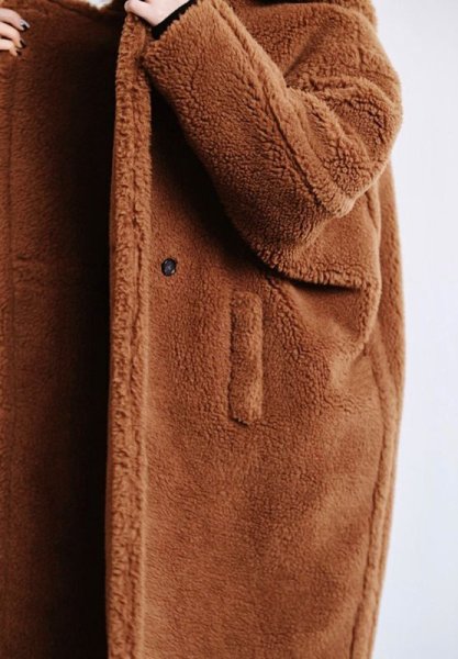 画像14: Women's mid-length  hooded lapel fashionable lamb wool  coat outer フード付きラペルフェイクファーラムウールミドルコート　アウター (14)