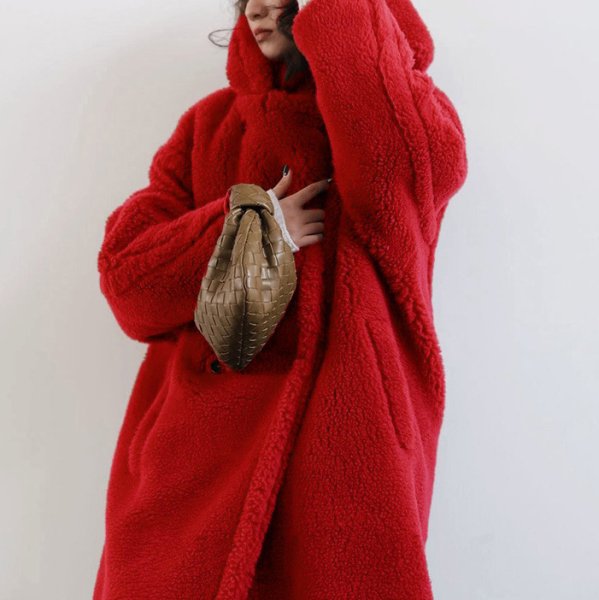 画像8: Women's mid-length  hooded lapel fashionable lamb wool  coat outer フード付きラペルフェイクファーラムウールミドルコート　アウター (8)