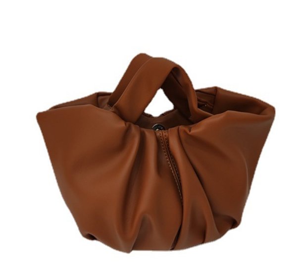 画像2: Women's Pleated Portable Leather Bucket Tote Shoulder Bag プリーツポータブルレザートートショルダー2WAYバッグ (2)