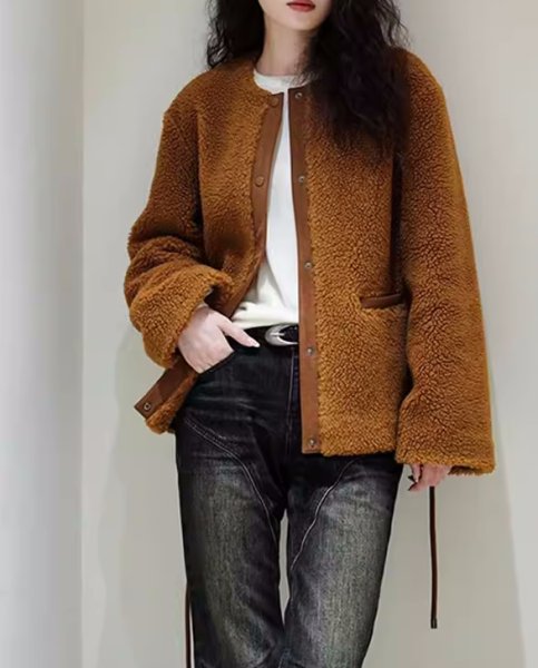 画像3: Women's Wool Boa Belt Jacket coat outer 　ベルトウールボアジャケットコートアウター (3)