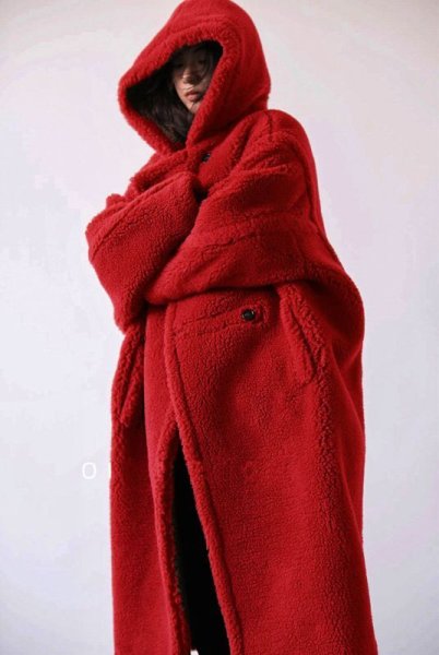 画像18: Women's mid-length  hooded lapel fashionable lamb wool  coat outer フード付きラペルフェイクファーラムウールミドルコート　アウター (18)