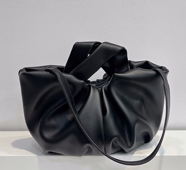画像12: Women's Pleated Portable Leather Bucket Tote Shoulder Bag プリーツポータブルレザートートショルダー2WAYバッグ (12)
