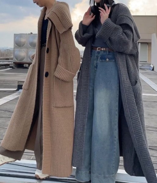 画像5: Women's Long large quilt lapel twist sweater jacket long coat outer ウーマンロングラージキルトラペルツイストニットロングコート　アウター (5)