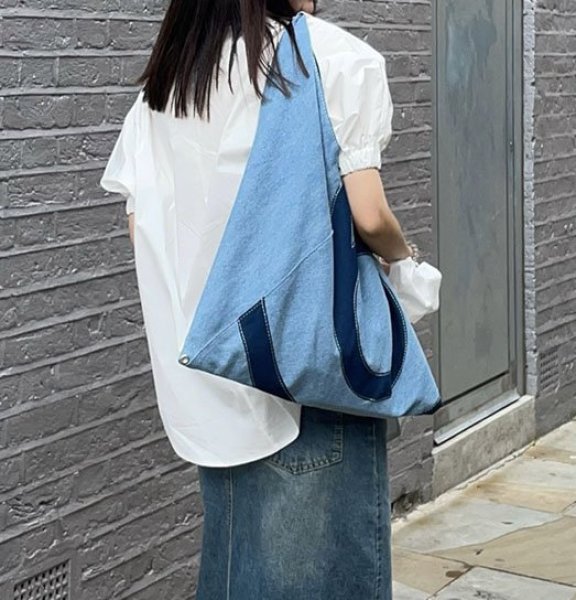 画像3: Women's Lazy style denim letter canvas  tote Shoulder Bag デニムキャンバスレタートートショルダー2WAYバッグ (3)
