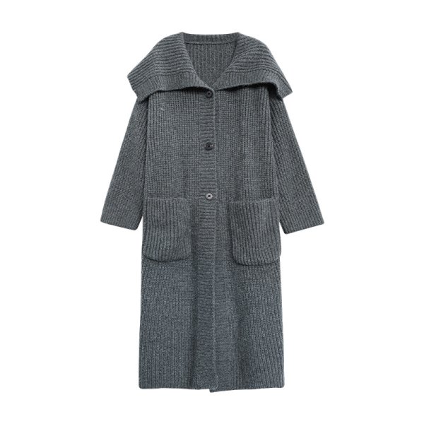 画像1: Women's Long large quilt lapel twist sweater jacket long coat outer ウーマンロングラージキルトラペルツイストニットロングコート　アウター (1)