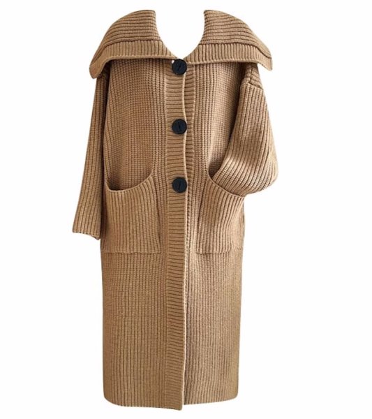 画像2: Women's Long large quilt lapel twist sweater jacket long coat outer ウーマンロングラージキルトラペルツイストニットロングコート　アウター (2)