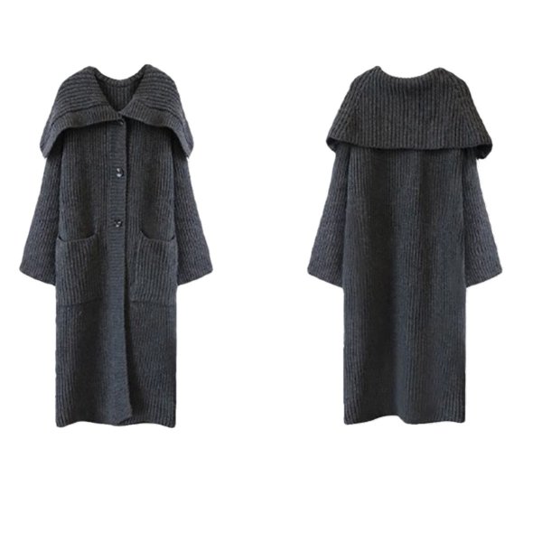 画像4: Women's Long large quilt lapel twist sweater jacket long coat outer ウーマンロングラージキルトラペルツイストニットロングコート　アウター (4)