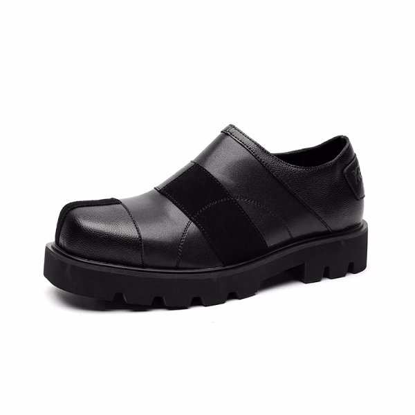 画像1: square toe leather Thick-soled loafers boots 　メンズスクエアトゥプラットホームレザースリッポンスニーカーブーツ (1)