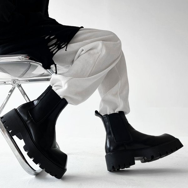 画像7: Men's niche square-toe Martin boots　レザークエアトゥサイドゴアマーティンブーツ (7)