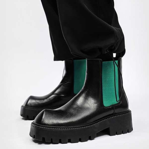 画像4: Men's niche square-toe Martin boots　レザークエアトゥサイドゴアマーティンブーツ (4)