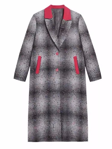 画像1: Women's retro plaid tweed long coat outer ウーマンツイードロングコート アウター (1)