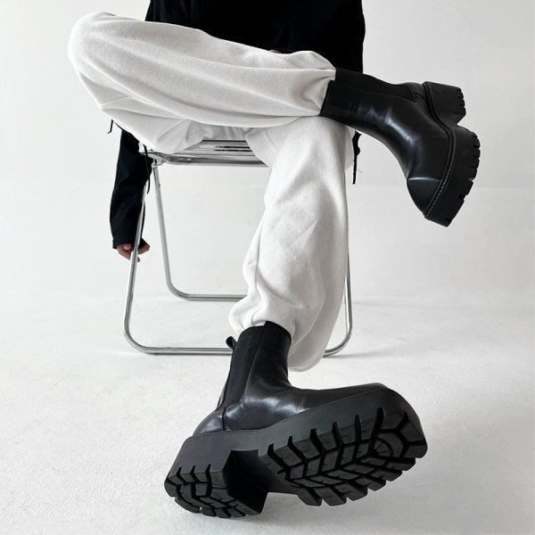 画像5: Men's niche square-toe Martin boots　レザークエアトゥサイドゴアマーティンブーツ (5)