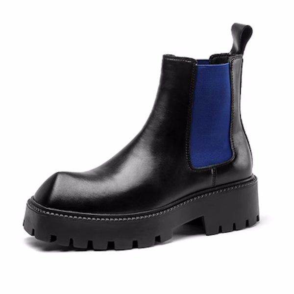 画像2: Men's niche square-toe Martin boots　レザークエアトゥサイドゴアマーティンブーツ (2)