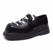 画像1: square toe leather Thick-soled lace up loafers boots 　メンズスクエアトゥプラットホームレザーレースアップローファースニーカーブーツ (1)