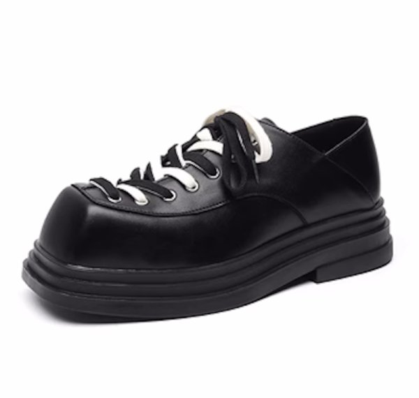 画像1: square toe leather Thick-soled lace up loafers boots 　メンズスクエアトゥプラットホームレザーレースアップローファースニーカーブーツ (1)