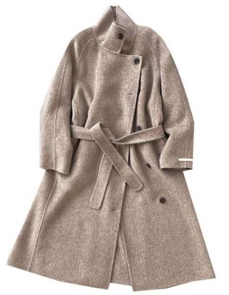 画像1: Women's stand-up collar wool double-sided woolen coat long coat outer ウーマンスタンドカラーロングコート　アウター (1)