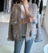 画像2: Women's V-neck tassel raw edge mixed color knitted cardigan Jacket coat outer 　フリンジツイードニットジャケットコートアウター (2)