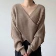 画像5: Women's Simple Slim Big Collar Cross Design Loose Casual Versatile Knitted 　クロスルーズニットセーター (5)