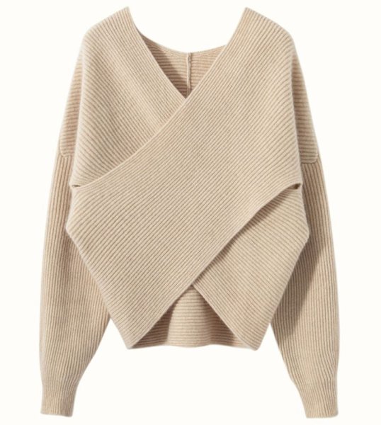 画像6: Women's Simple Slim Big Collar Cross Design Loose Casual Versatile Knitted 　クロスルーズニットセーター (6)