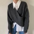 画像3: Women's Simple Slim Big Collar Cross Design Loose Casual Versatile Knitted 　クロスルーズニットセーター (3)