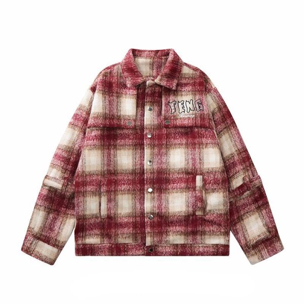 画像2: gradient plaid woolen jacket coat　ユニセックス男女兼用チェックウールジャケットブルゾンスタジャン (2)