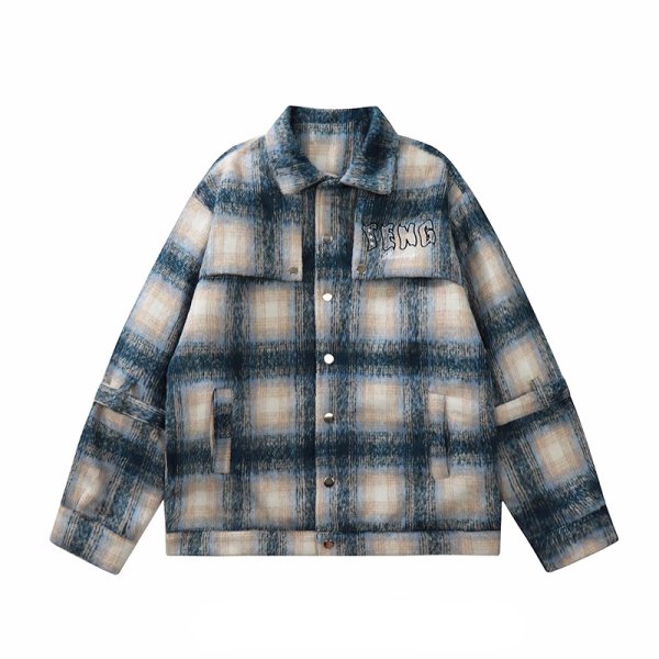 画像7: gradient plaid woolen jacket coat　ユニセックス男女兼用チェックウールジャケットブルゾンスタジャン (7)