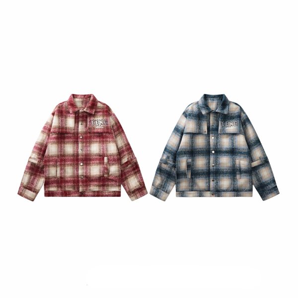 画像5: gradient plaid woolen jacket coat　ユニセックス男女兼用チェックウールジャケットブルゾンスタジャン (5)