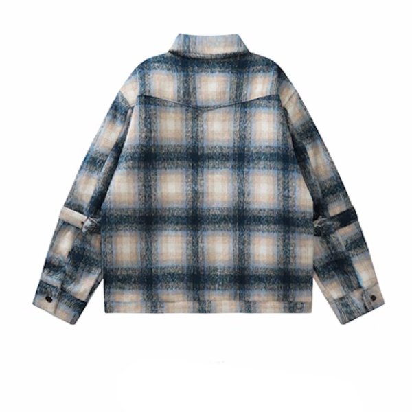 画像3: gradient plaid woolen jacket coat　ユニセックス男女兼用チェックウールジャケットブルゾンスタジャン (3)