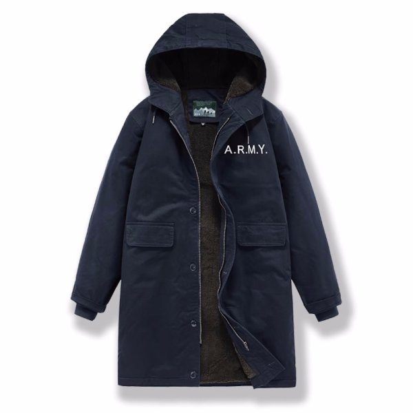 画像3: Mens hooded thickened cotton coat jacket ユニセックス男女兼用フード付きARMYアーミーロングコート (3)