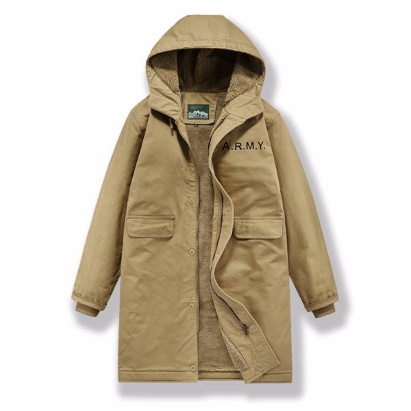 画像2: Mens hooded thickened cotton coat jacket ユニセックス男女兼用フード付きARMYアーミーロングコート (2)