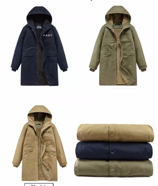 画像4: Mens hooded thickened cotton coat jacket ユニセックス男女兼用フード付きARMYアーミーロングコート (4)