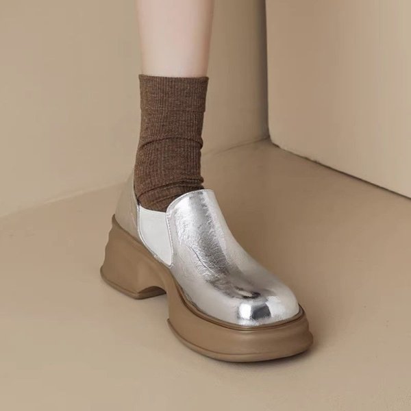 画像6: women casual wedge heel platform sole round toe lazy loafers pumps　ウエッジ厚底プラットホームローファー パンプス (6)