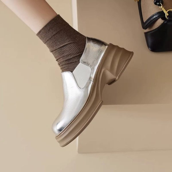 画像5: women casual wedge heel platform sole round toe lazy loafers pumps　ウエッジ厚底プラットホームローファー パンプス (5)