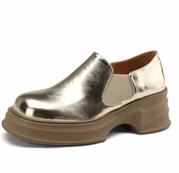 画像1: women casual wedge heel platform sole round toe lazy loafers pumps　ウエッジ厚底プラットホームローファー パンプス (1)