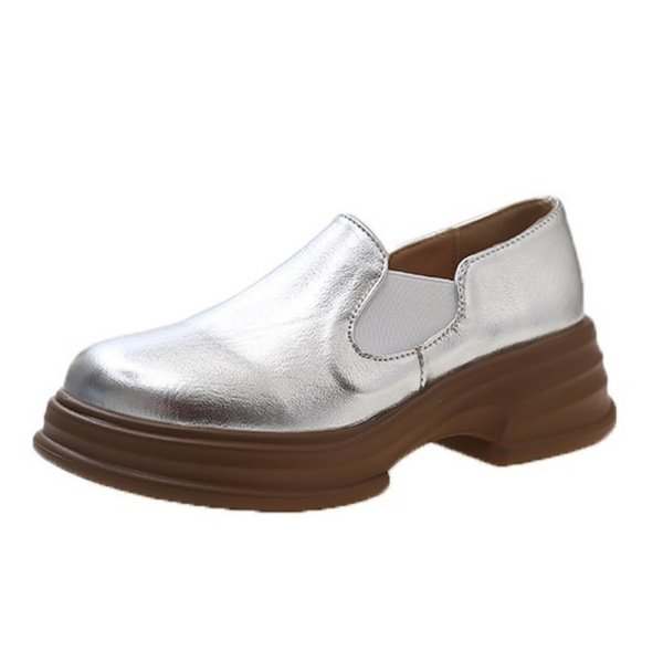 画像2: women casual wedge heel platform sole round toe lazy loafers pumps　ウエッジ厚底プラットホームローファー パンプス (2)