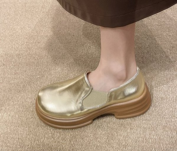 画像3: women casual wedge heel platform sole round toe lazy loafers pumps　ウエッジ厚底プラットホームローファー パンプス (3)