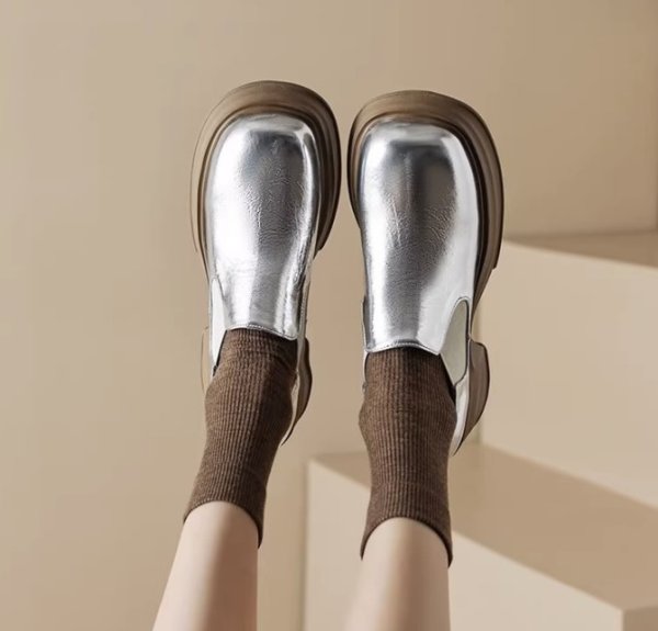 画像11: women casual wedge heel platform sole round toe lazy loafers pumps　ウエッジ厚底プラットホームローファー パンプス (11)