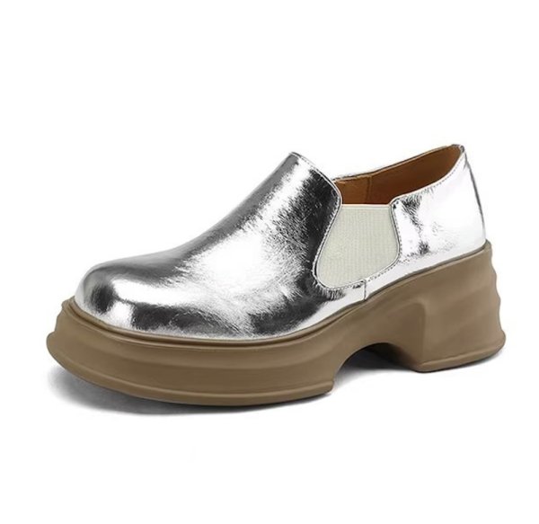 画像8: women casual wedge heel platform sole round toe lazy loafers pumps　ウエッジ厚底プラットホームローファー パンプス (8)