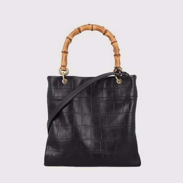 画像6: leather dark crocodile pattern bamboo handle tote shoulder bag 男女兼用ユニセックスレザーバンブーハンドルトートショルダーレザーハンドバッグ2WAYバッグ (6)
