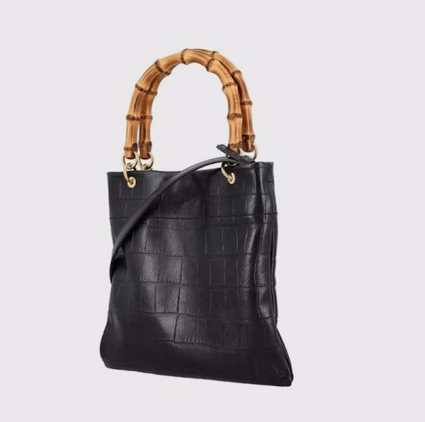 画像5: leather dark crocodile pattern bamboo handle tote shoulder bag 男女兼用ユニセックスレザーバンブーハンドルトートショルダーレザーハンドバッグ2WAYバッグ (5)