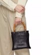 画像1: leather dark crocodile pattern bamboo handle tote shoulder bag 男女兼用ユニセックスレザーバンブーハンドルトートショルダーレザーハンドバッグ2WAYバッグ (1)