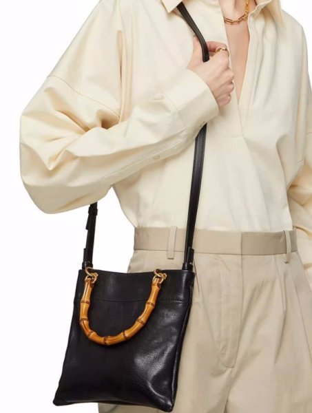 画像2: leather dark crocodile pattern bamboo handle tote shoulder bag 男女兼用ユニセックスレザーバンブーハンドルトートショルダーレザーハンドバッグ2WAYバッグ (2)