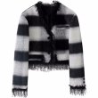 画像1: Women's V-neck  check short jacketJ coat outer Vネックチェックフリンジショート丈ジャケットコートアウター (1)