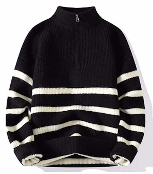 画像2: half zip up border sweater tops　男女兼用ユニセックスハーフジップアップ ボーダーセーター トップス (2)