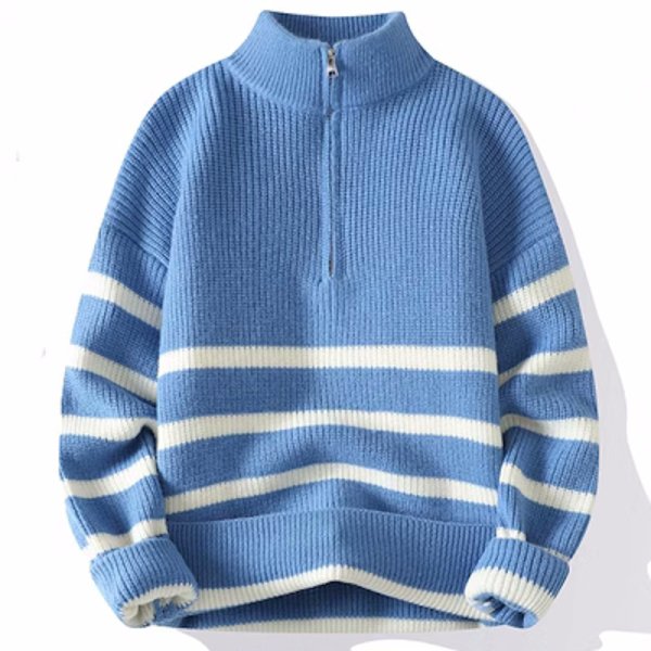 画像1: half zip up border sweater tops　男女兼用ユニセックスハーフジップアップ ボーダーセーター トップス (1)