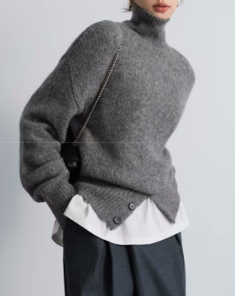 画像8: Women's  long-sleeved slit sweater Knitted 　スリットタートルネックニットセーター (8)