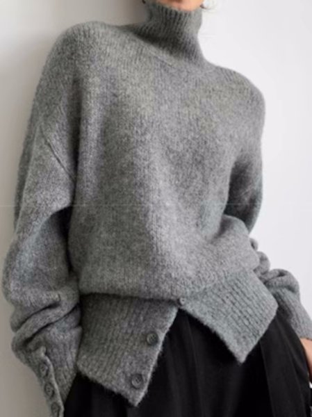 画像6: Women's  long-sleeved slit sweater Knitted 　スリットタートルネックニットセーター (6)