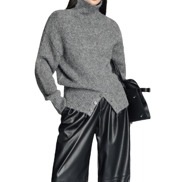 画像1: Women's  long-sleeved slit sweater Knitted 　スリットタートルネックニットセーター (1)