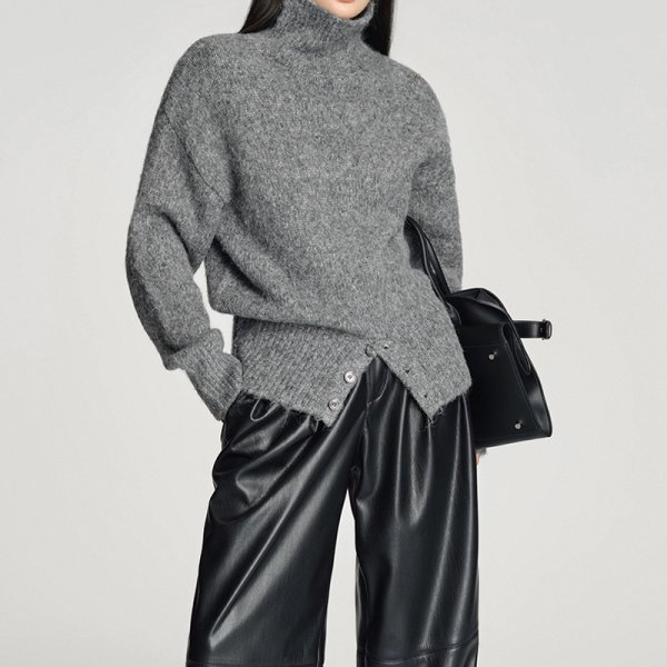 画像7: Women's  long-sleeved slit sweater Knitted 　スリットタートルネックニットセーター (7)