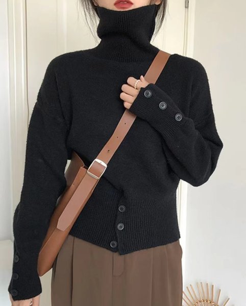 画像4: Women's  long-sleeved slit sweater Knitted 　スリットタートルネックニットセーター (4)